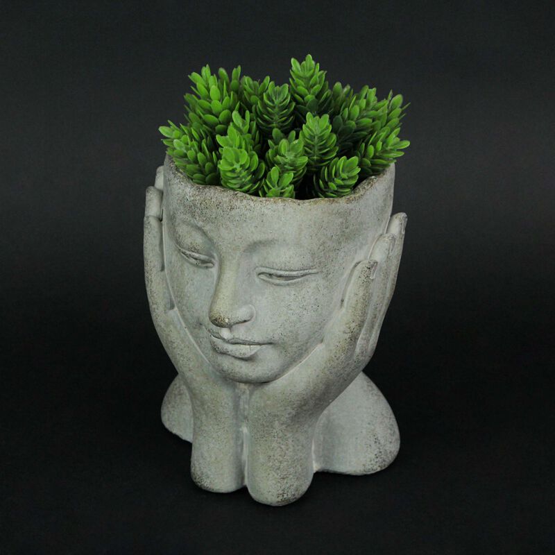 Cement Head Lady Resting Face In Hands Decorative Flower Pot Home Decor Planter image number 1