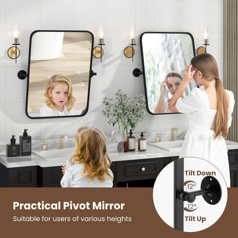 Hivvago 30 x 22 inch Bathroom Wall Mirror with Easy Tilt Pivot and Black Frame