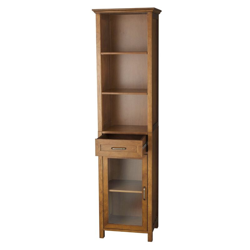 Hivvago Oak Finish Bathroom Linen Tower Storage Cabinet with Shelves
