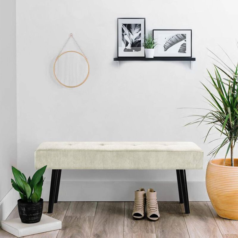 Mid-Century Corduroy Upholstered End-of-Bed Bench &ndash; Stylish Bedroom Accent image number 2