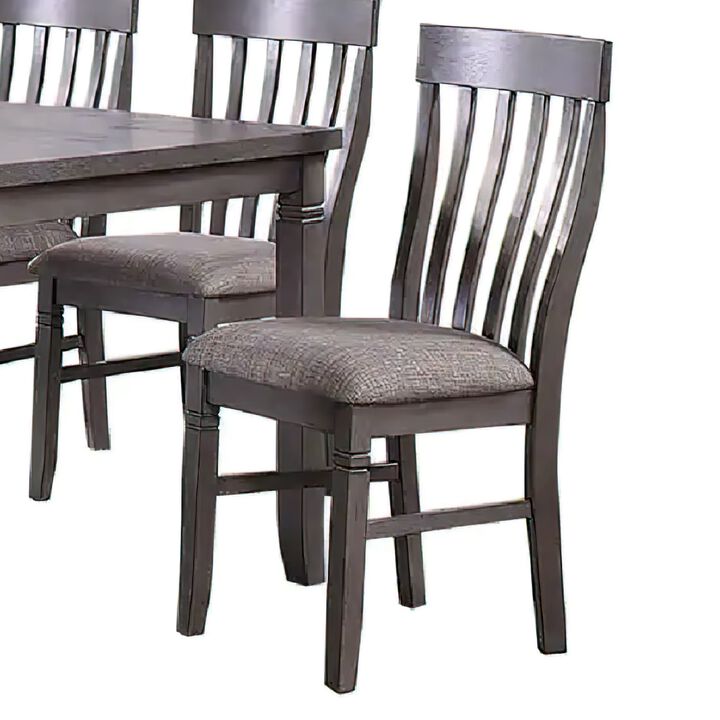 6 Piece Dining Set with Table, 4 Chairs and Bench, Wood Frame, Gray Fabric - Benzara