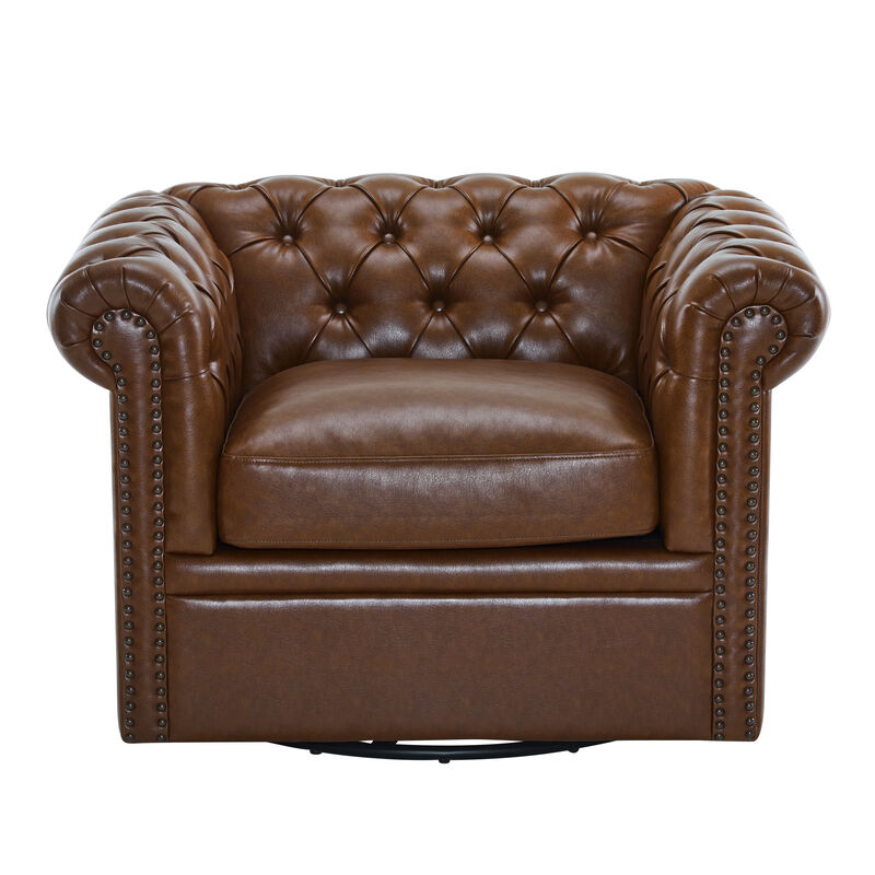 Christopher Knight Home Enzo Upholstered Button Tufted Swivel Club Chair with Roll Arms