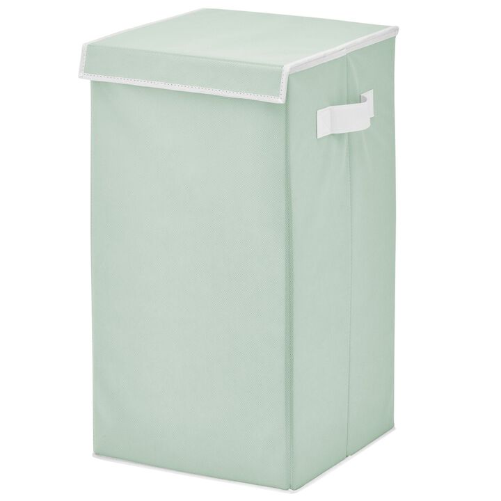mDesign Large Upright Laundry Hamper, Hinge Lid and Handles - Mint Green/White