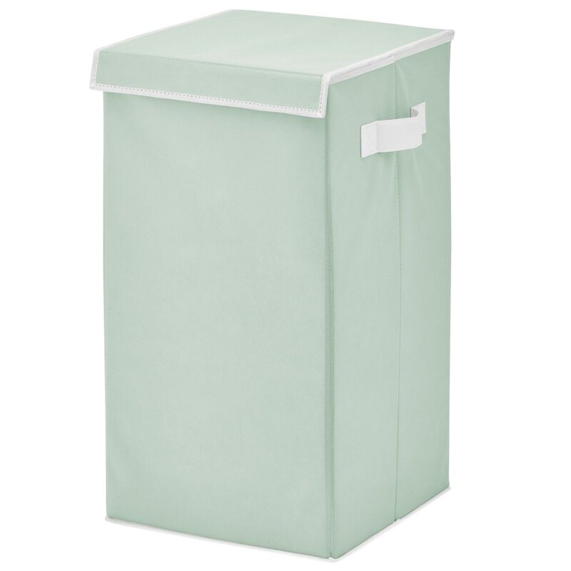 mDesign Large Upright Laundry Hamper, Hinge Lid and Handles - Mint Green/White image number 1