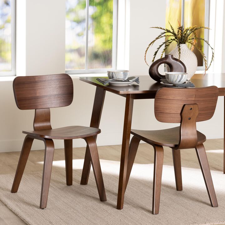 Baxton Studio Billie Wood 2-Piece Dining Chair Set - Bentwood Frame Seating with Contoured Seat and Backrest, Mid-Century Style Side Chair for Dining Room or Kitchen