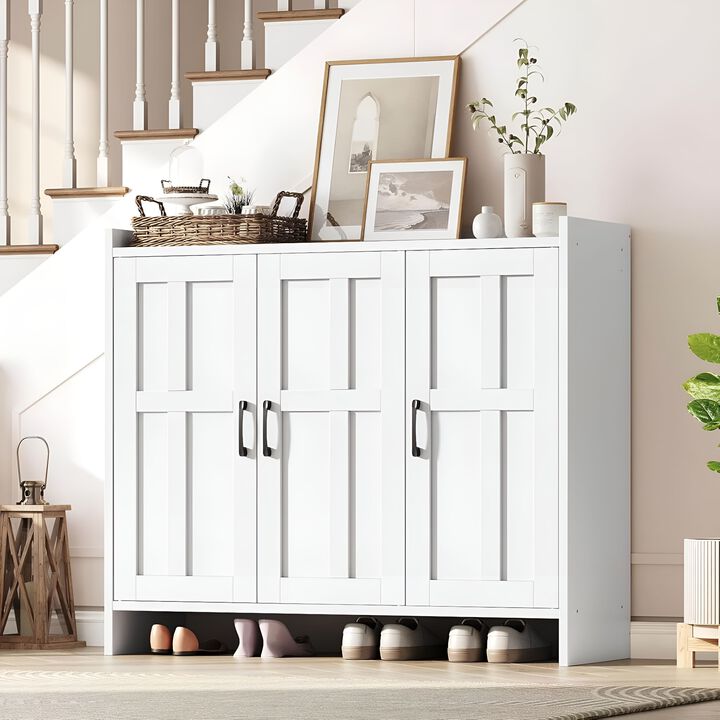3-Door Wooden Shoe Cabinet, Storage Organizer for Home Entryway