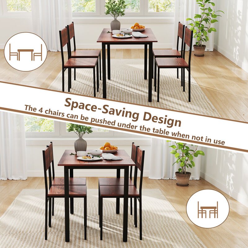 5-Piece Kitchen Dining Set with Industrial Table and 4 Chairs