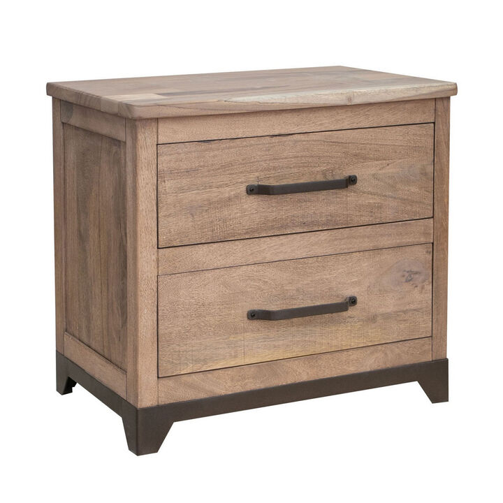 Umey 29 Inch Nightstand, Drawers, Metal Handles, Support Legs, Wood, Brown - Benzara