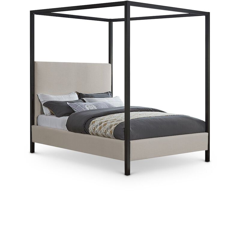 Meridian Furniture James Beige Linen Textured Fabric King Bed