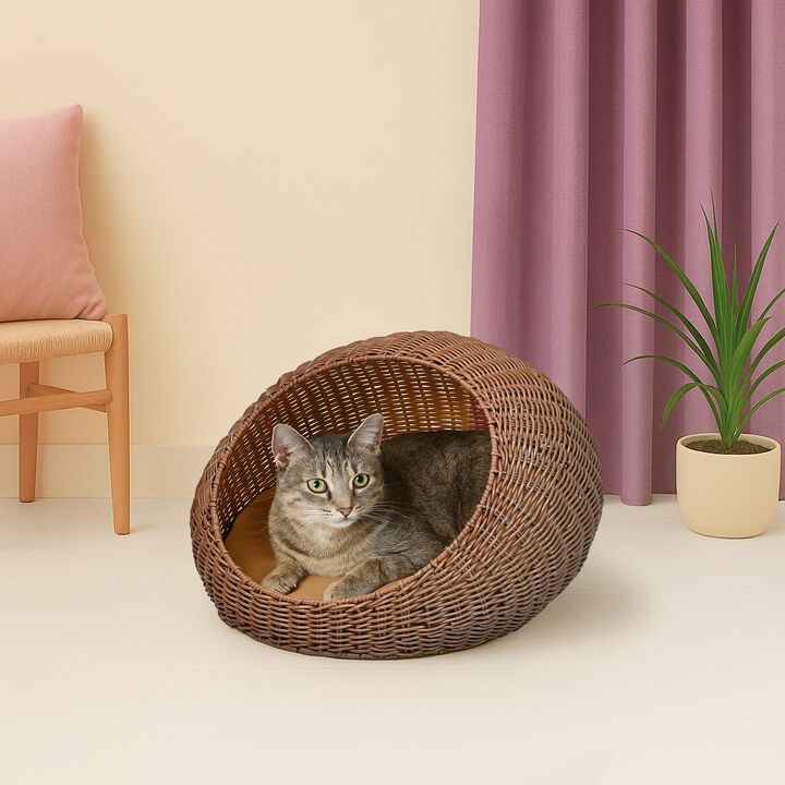 Fiora 19.5" x 18" Modern Circular Faux Wicker Pet Bed with Machine-Washable Cushion