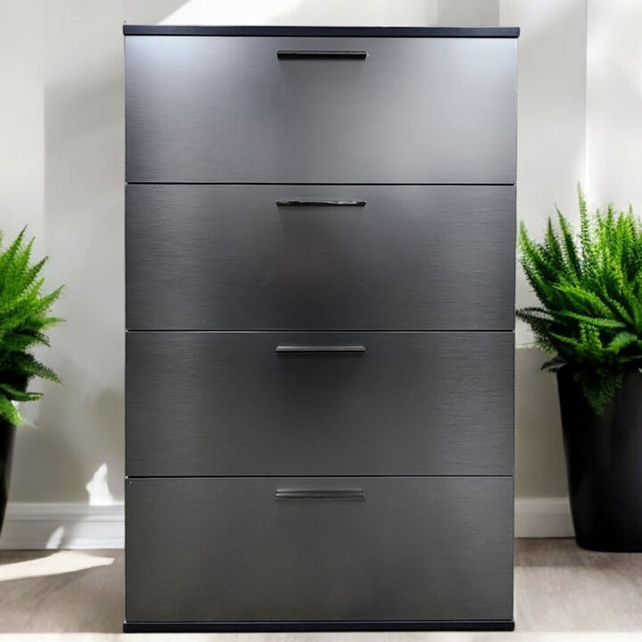 Bliss Glossy Four-Drawer Jumbo Chest in Metallic Gray