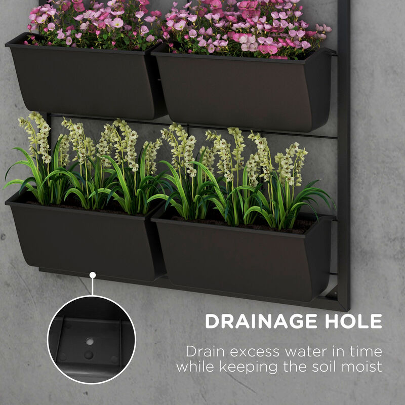 Outsunny 3-Tier Wall Planter with 6 Pots for Indoor and Outdoor Use, Hanging Plant Holder, Self Draining Wall Mounted Planter for Vegetables, Flowers, Herbs, Black