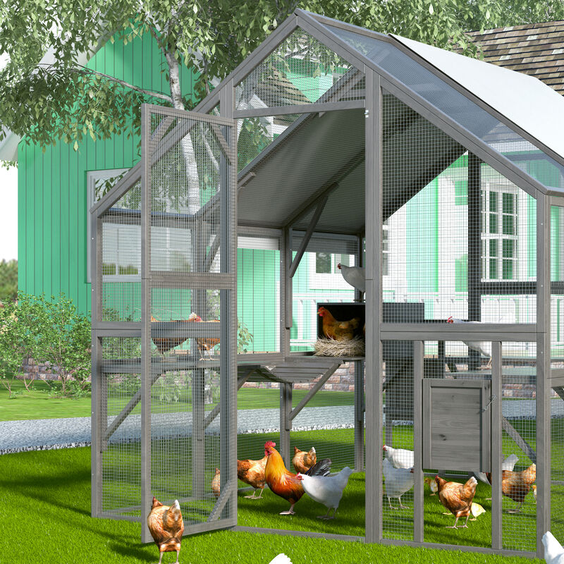 Large Wooden Outdoor House, 43 Sq. Ft. Cat Run Enclosure Walk in Cat Catio Kitten Condo with Enter Door, Roof Cover