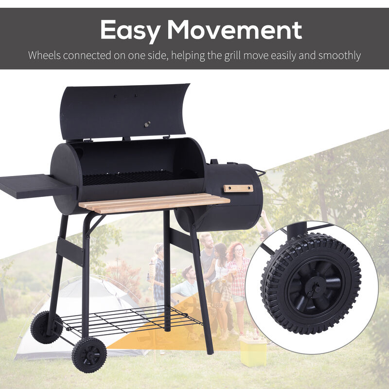 Outsunny 48" Steel Portable Backyard Charcoal BBQ Grill and Offset Smoker Combo with Wheels