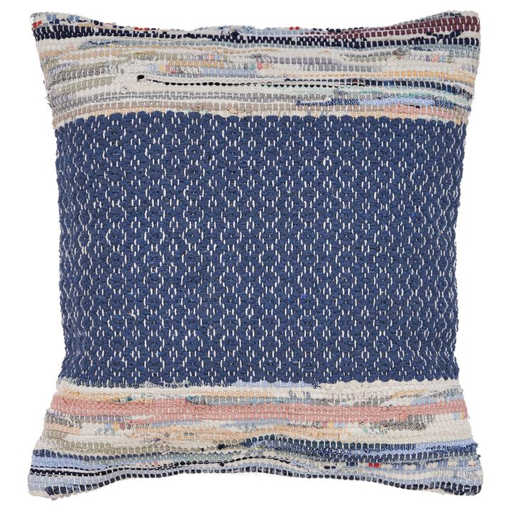 18" Blue and White Chindi Square Throw Pillow