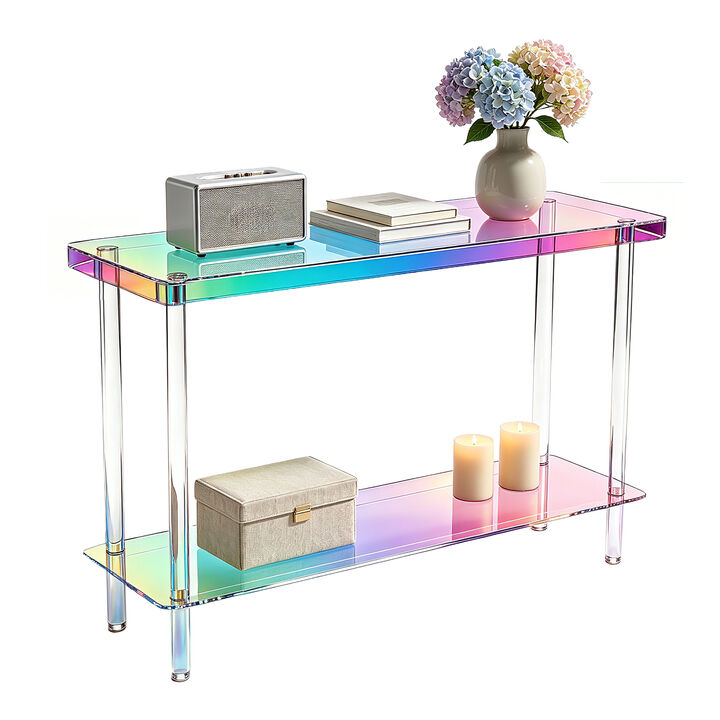 Modern Iridescent Acrylic 2-Tier Console Table for Hallway, Entryway & Living Room