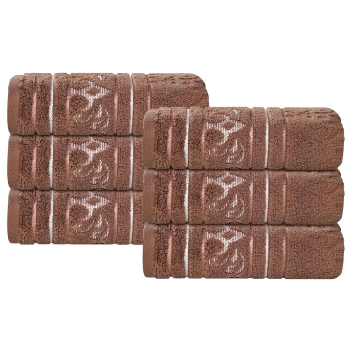 Zero Twist Cotton Hand Towel Set of 6, Floral Jacquard Soft Towels for Home Bathroom Use