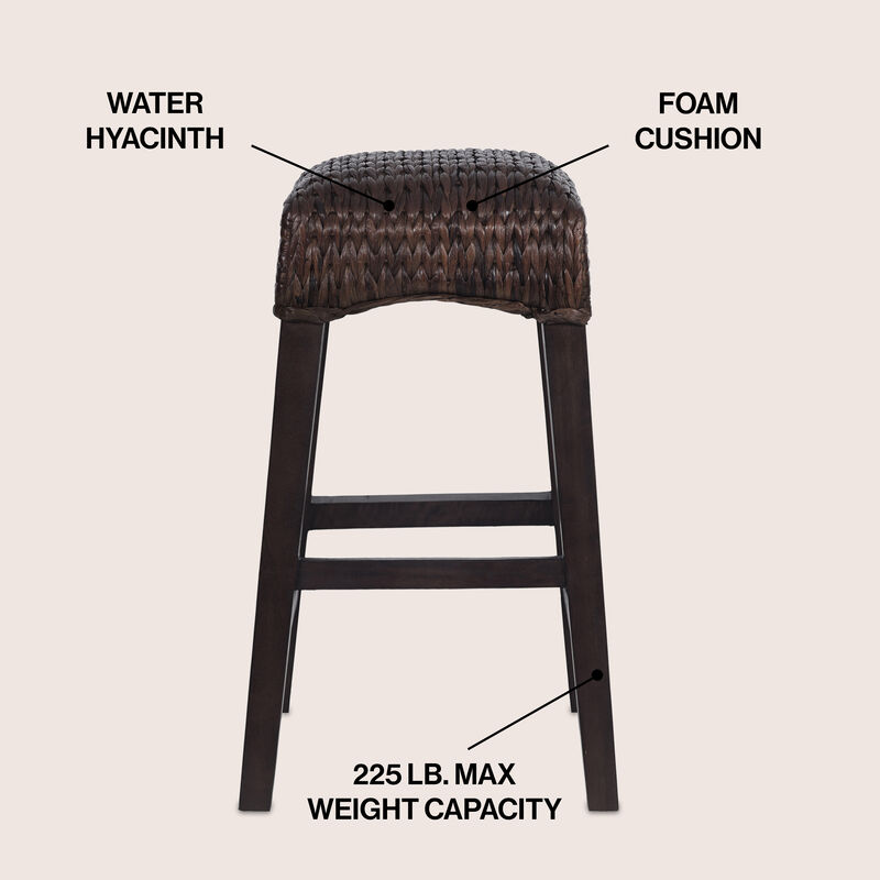 Maui Rustic Bohemian Hyacinth/Wood Backless Stool