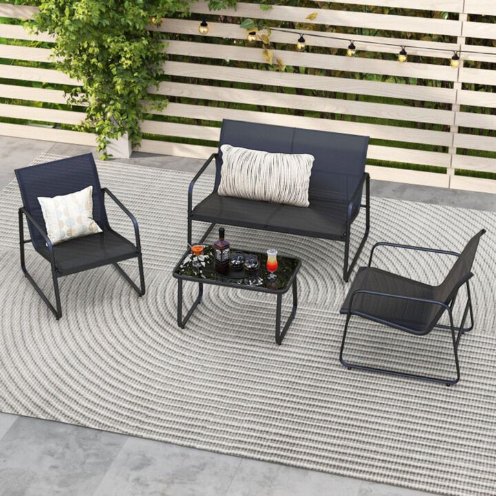 Hivvago 4 Pieces Outdoor Conversation Set with Tempered Glass Coffee Table