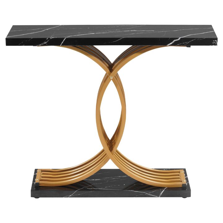39 Inch Narrow Console Table Gold Sofa Table with Metal Frame