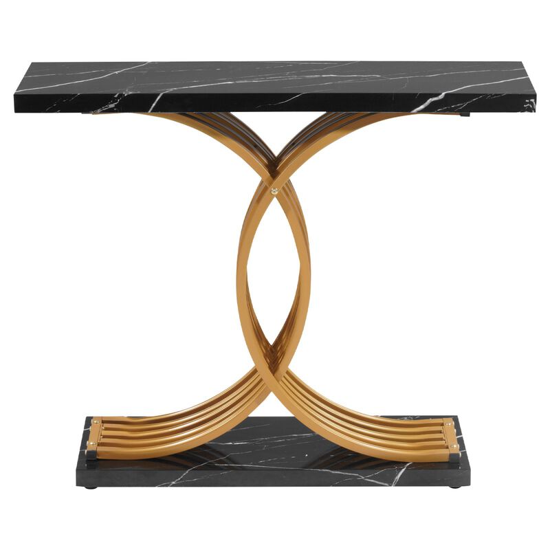 39 Inch Narrow Console Table Gold Sofa Table with Metal Frame image number 0