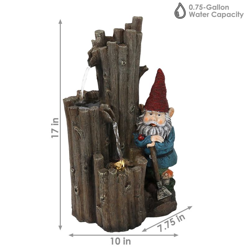 Sunnydaze Resting Gnome Outdoor Water Fountain with LED Lights - 17 in