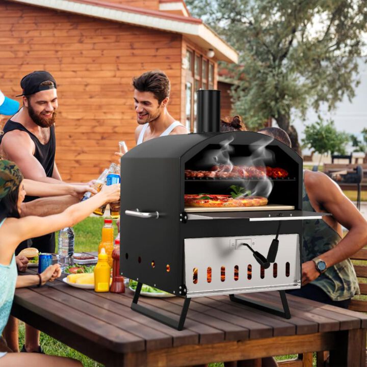 Hivvago Outdoor 2-Layer Wood Fired Pizza Oven with Square Stone