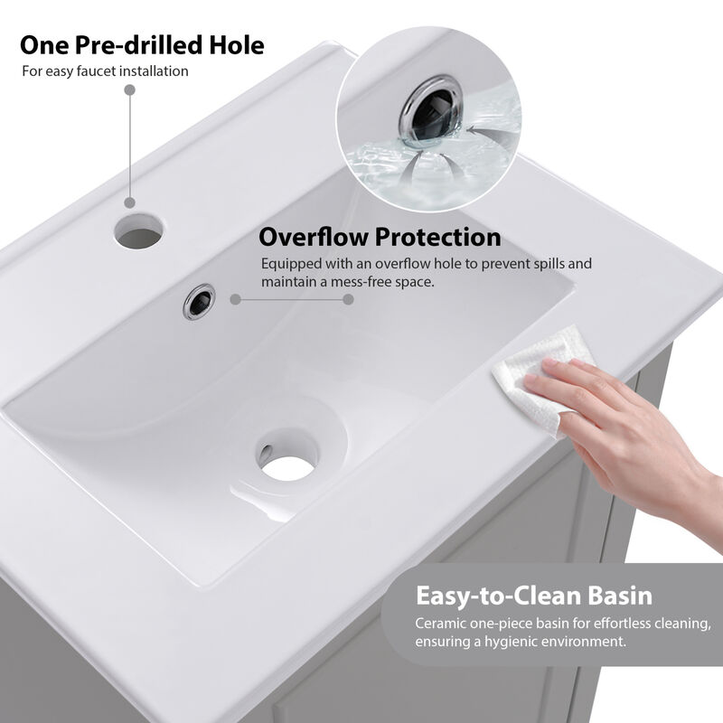 ELEMENT ACE Modern Compact Bathroom Vanity Cabinet with Ceramic Basin and Ample Storage Space image number 4