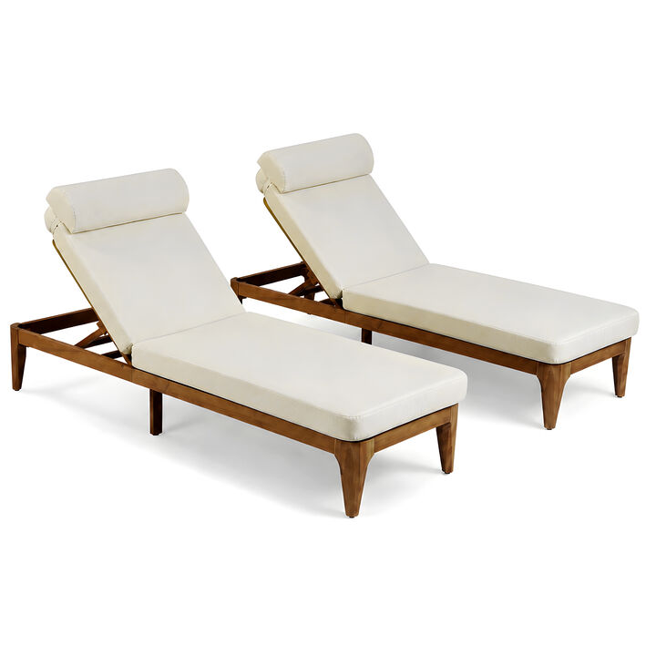 Merax Outdoor Lounge Chair Set with Natural Acacia Wood Frame, Adjustable Recline