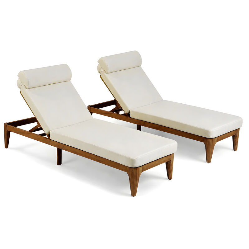 Merax Outdoor Lounge Chair Set with Natural Acacia Wood Frame, Adjustable Recline image number 0