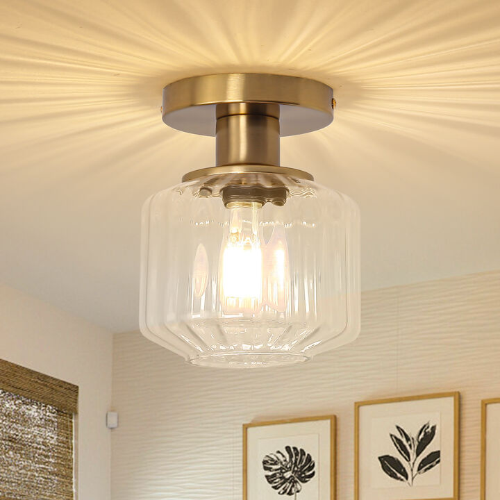5.9" Wide Modern Gold Glass Semi Flush Mount Ceiling Light