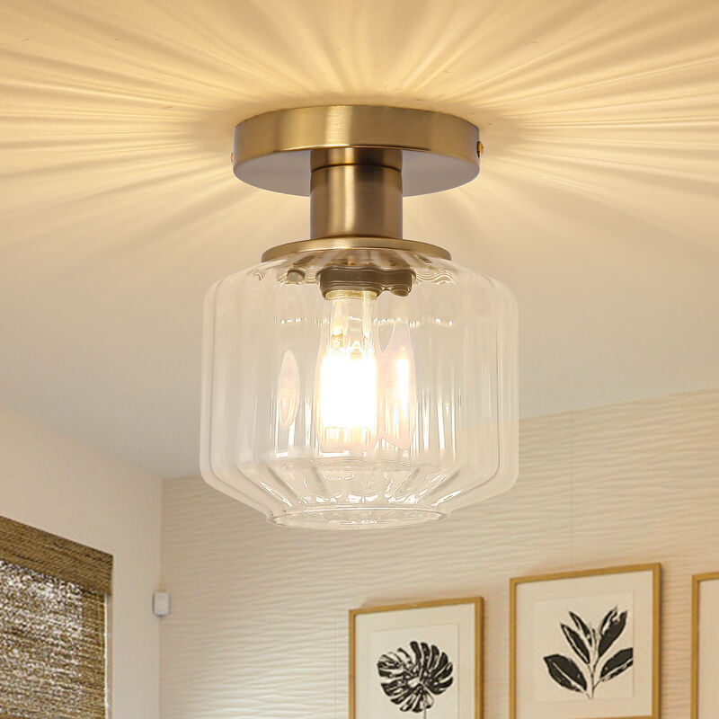 5.9" Wide Modern Gold Glass Semi Flush Mount Ceiling Light