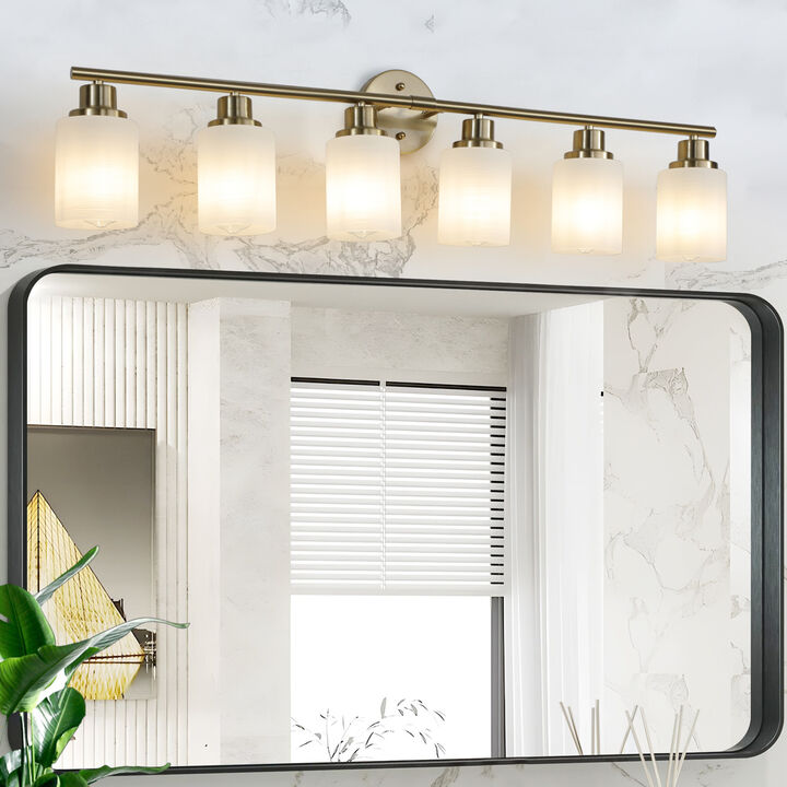 ELEMENT ACE 39 Inch 6-Light Wall Mounted Vanity Lighting Fixture with Frosted Glass Shades for Bathroom Dressing Room Hallway Indoor Decorative Illumination