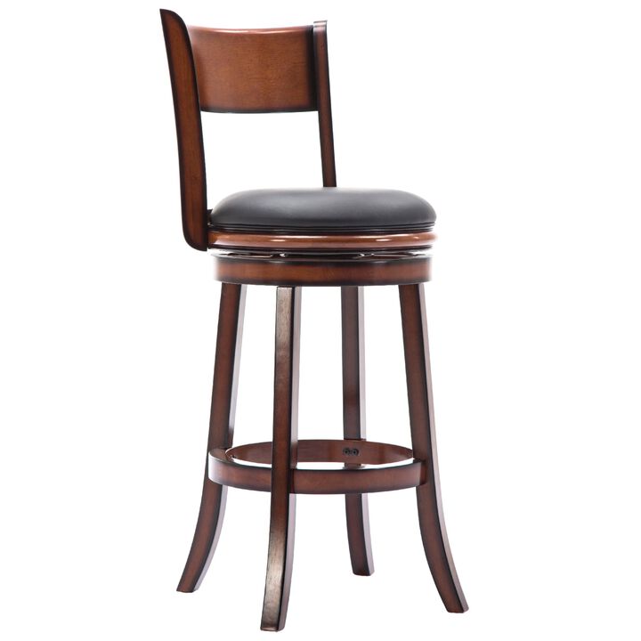 Pal 29 Inch Swivel Bar Stool, Solid Wood, Rich Bonded Leather, Brown