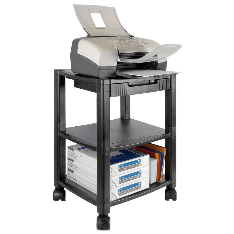 3-Shelf Mobile Printer Stand with Organizer Drawer