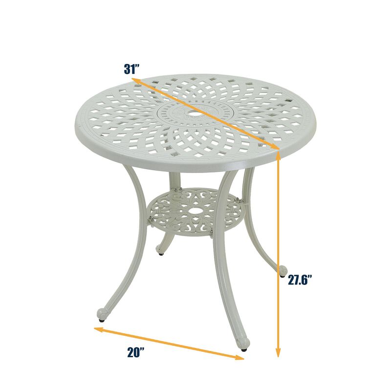 Mondawe Durable Cast Aluminum Round Patio Dining Table with Umbrella Hole – Waterproof & Rust-Resistant