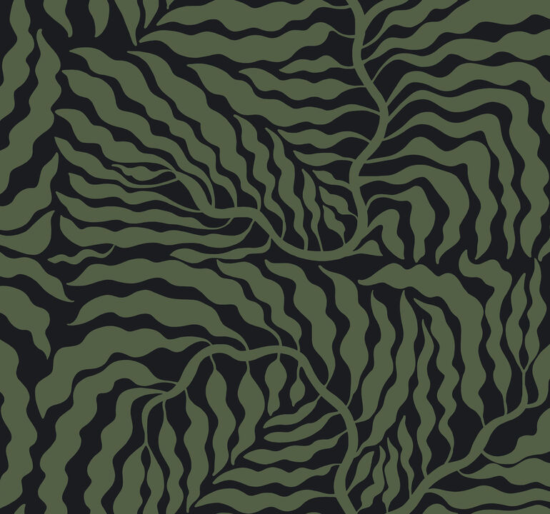 Fern Fronds Black & Green Wallpaper