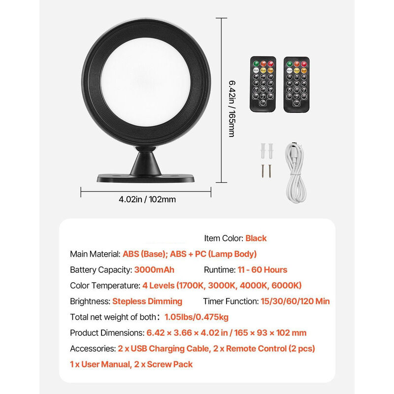 Wireless LED Wall Lights 2PCS Rechargeable with Remote, 360&deg; Rotation, Dimmable-Black image number 2