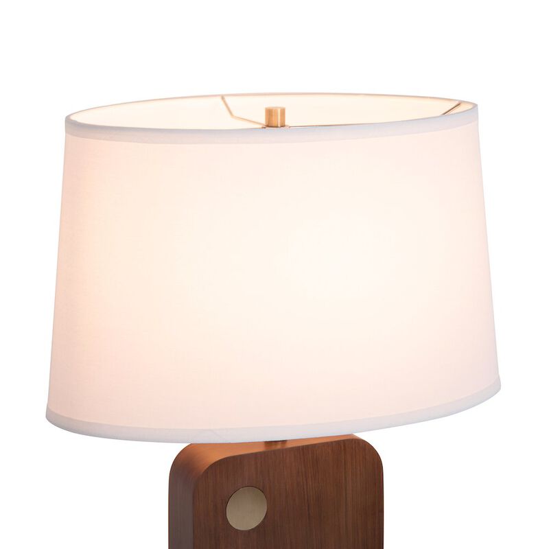 NOVA OF CALIFORNIA Laurel Table Lamp - Dark Walnut Wood Finish, Weathered Brass, White Linen Shade