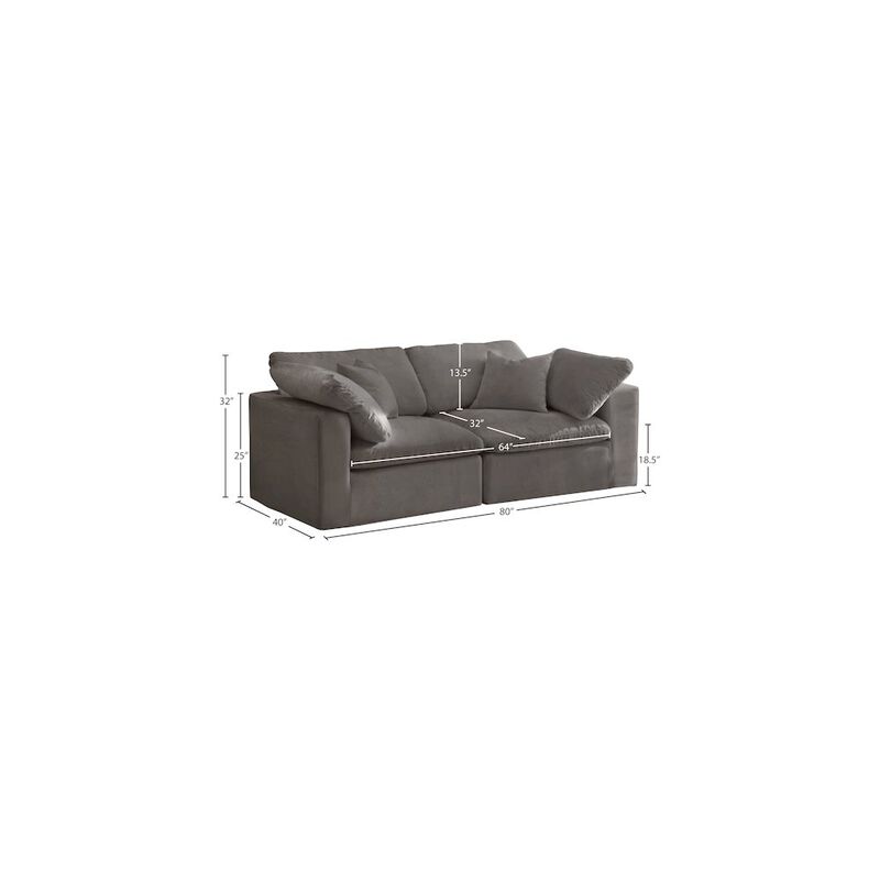 Meridian Furniture Cozy Grey Velvet Comfort Modular Sofa