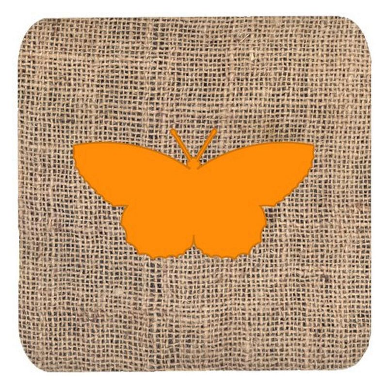 Caroline's Treasures BB1041-BL-OR-FC Butterfly Burlap and Orange Foam Coasters (Set of 4), 3.5 H x 3.5 W, Multicolor