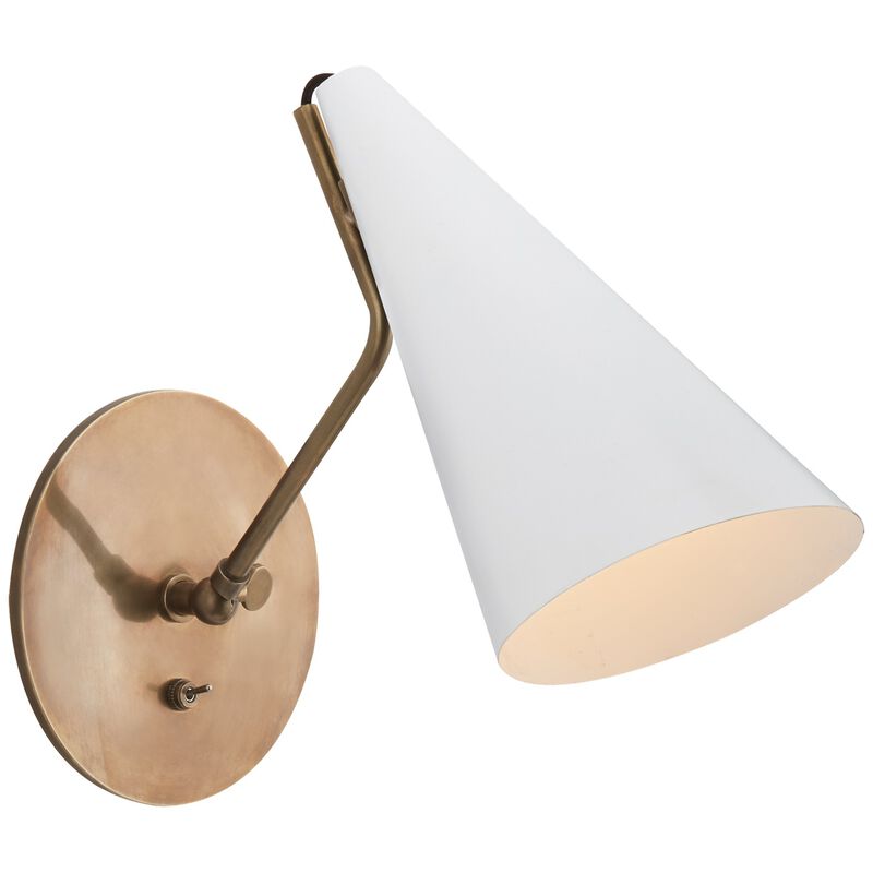 Clemente Wall Light in Hand-Rubbed Antique Brass with White