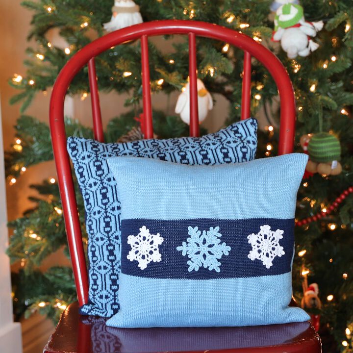Blue Snowflake Christmas Pillow, 12", Holiday Decorations