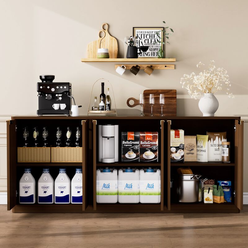 67" Modern Wavy Sideboard &ndash; Curved 6-Door Storage Cabinet image number 1