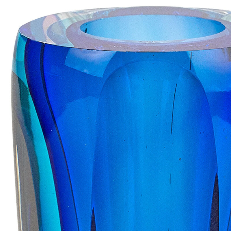 HomeRoots 6" Blue And Clear Cylinder Crystal Glass Table Vase image number 3