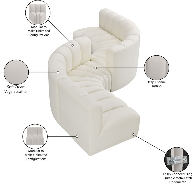 Meridian Furniture Arc Cream Vegan Leather Modular Sofa image number 7
