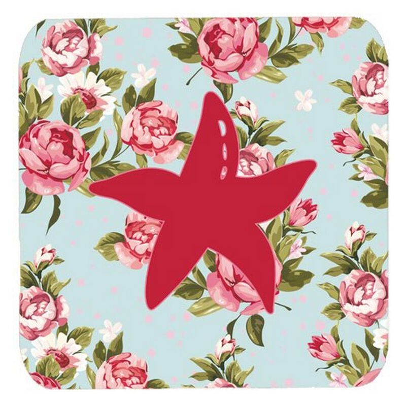 Caroline's Treasures BB1100-RS-BU-FC Starfish Shabby Chic Blue Roses Foam Coasters (Set of 4), 3.5 H x 3.5 W, Multicolor