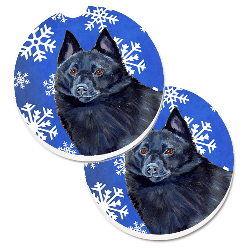 Caroline's Treasures Schipperke Winter Snowflakes Holiday Set of 2 Cup Holder Car Coasters LH9294CARC, 2.56, Multicolor image number 0