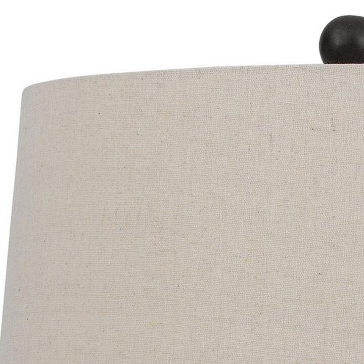 29 Inch Classic Table Lamp, Textured Lined Body, Ceramic, Charcoal Black - Benzara