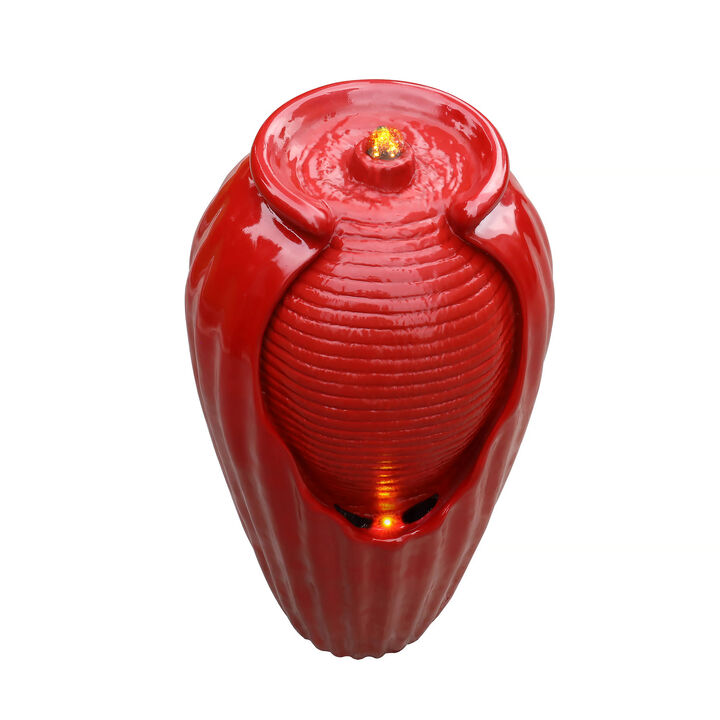 Modern Vase Water Fountain with LED, Red